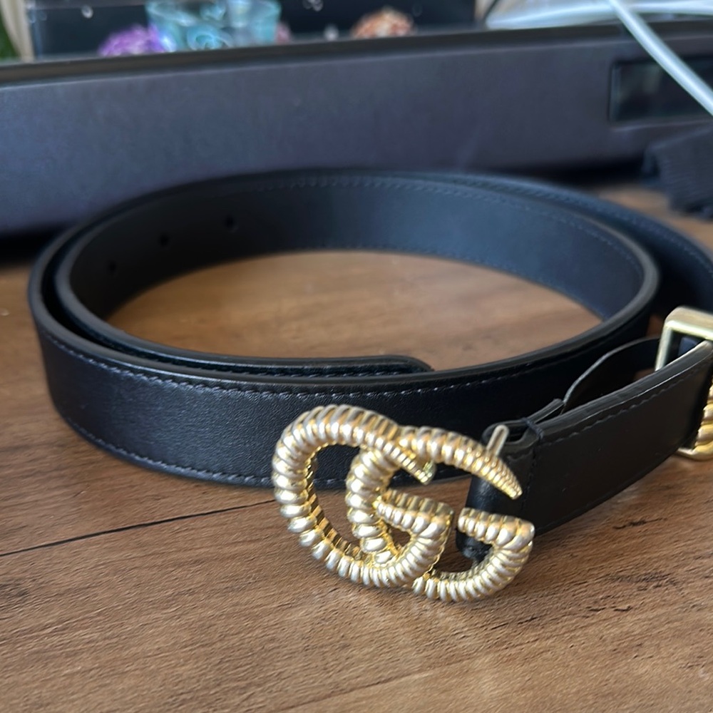 Gucci Black Belt with Gold GG Buckle